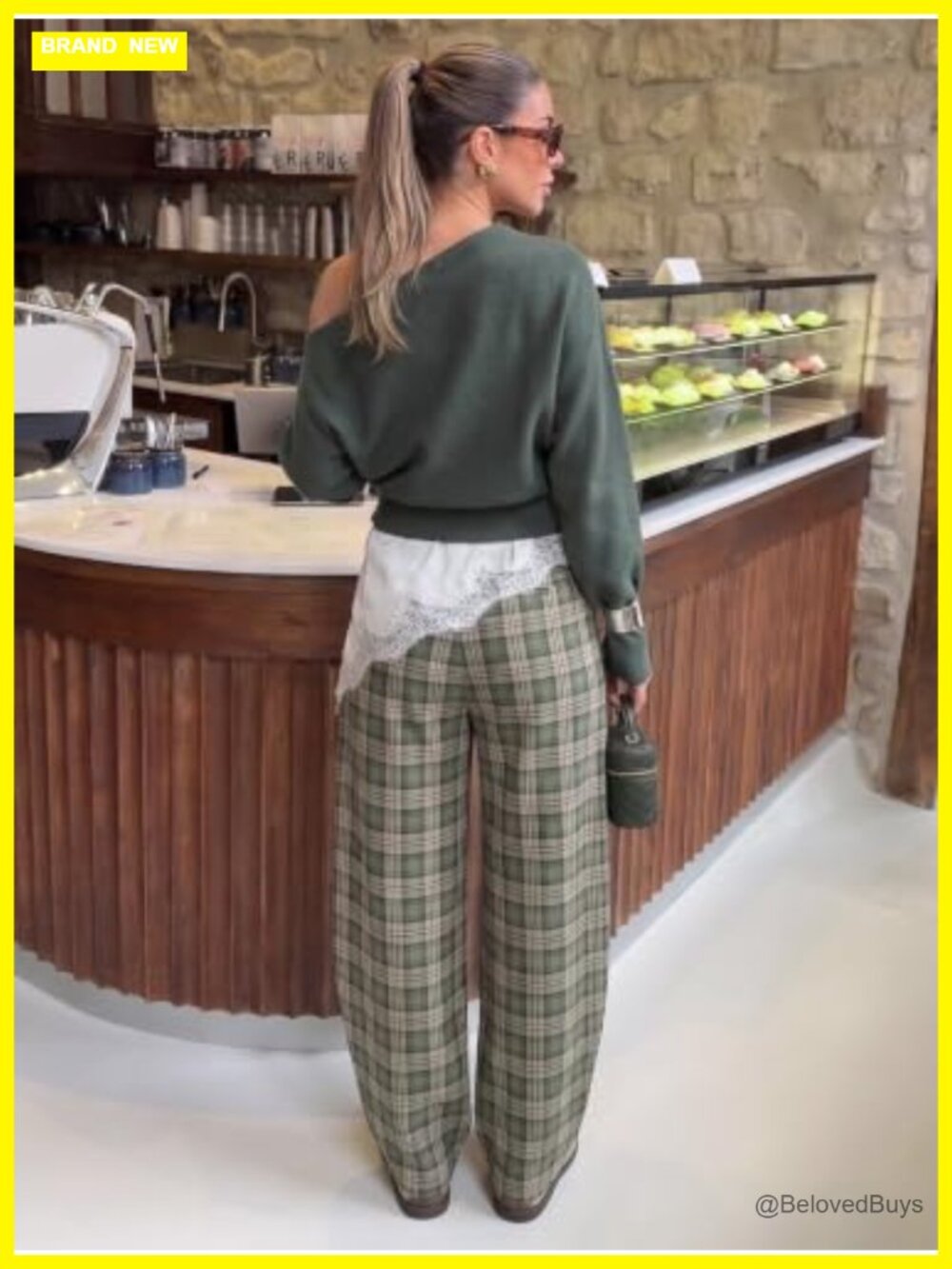 Flannel Barrel Pants Plaid Wide Leg Drawstring Lounge Trousers - Picture 5 of 6
